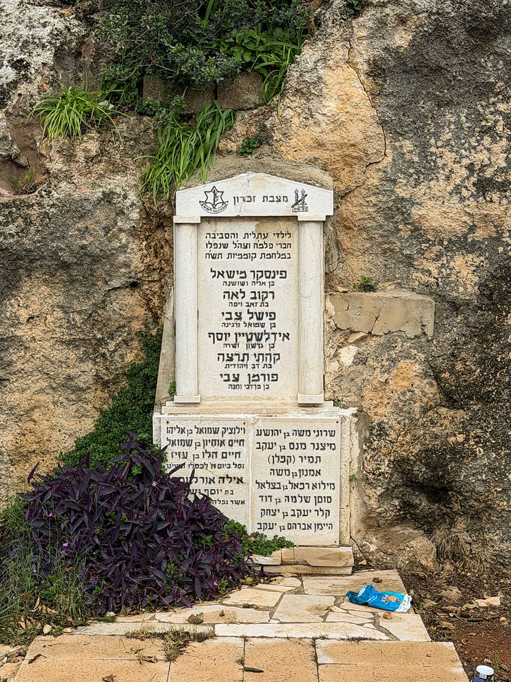 מצבת זיכרון לילדי עתלית עם פסולת סביבה