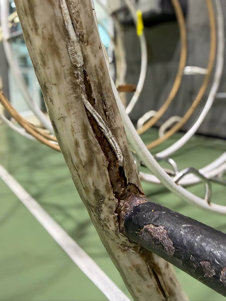 תקריב על אחד מגלגלי הענק שבמצב לא טוב כבר