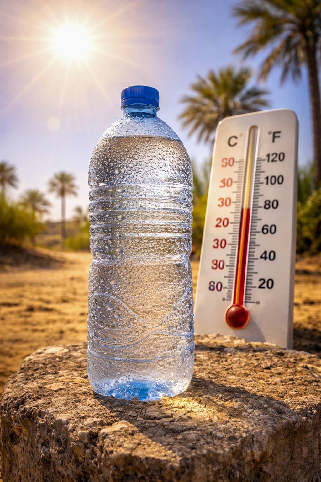 בקבוק מים לצד מדחום